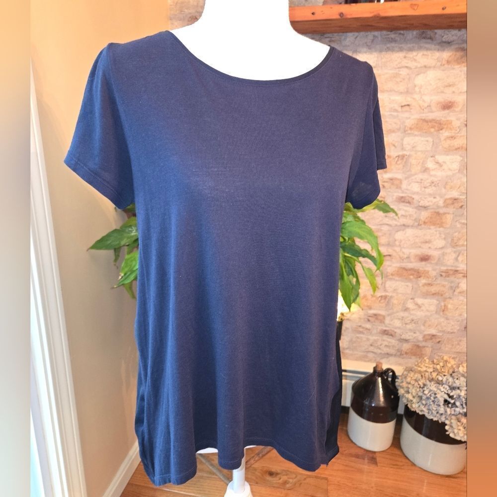 LOFT Very Sofy Elegant Dark Blue Short Sleeve Top XS